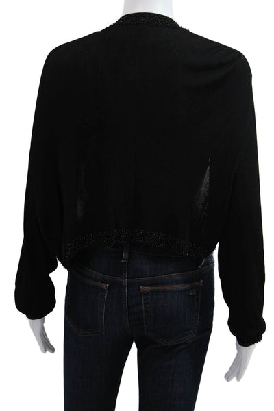 Carmen Marc Valvo Womens Cropped Basic Black Long Sleeve Top Rayon Nylon Size S