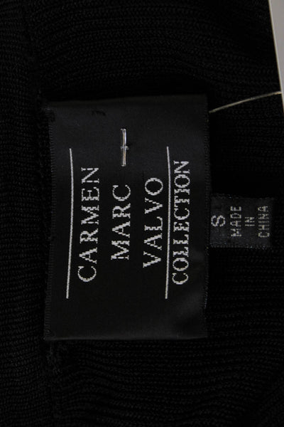 Carmen Marc Valvo Womens Cropped Basic Black Long Sleeve Top Rayon Nylon Size S