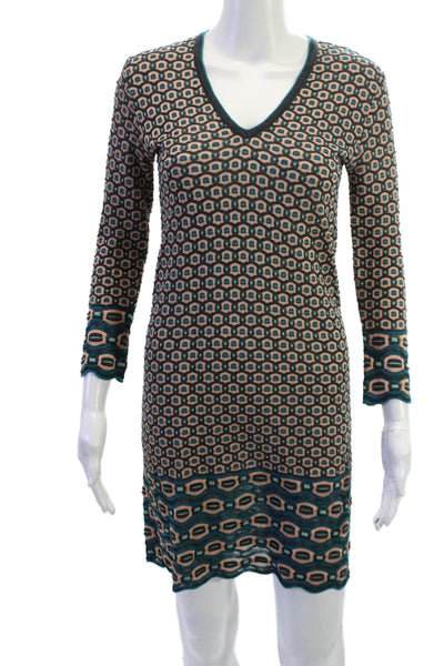 Missoni Women Sweater Dress Beige V-Neck Long Sleeve Geometric Size S