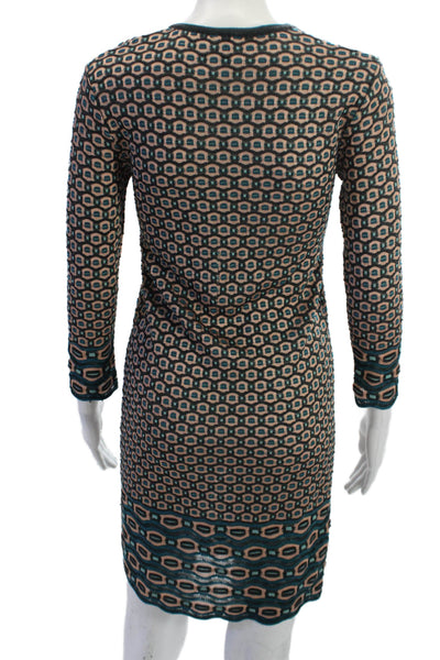 Missoni Women Sweater Dress Beige V-Neck Long Sleeve Geometric Size S