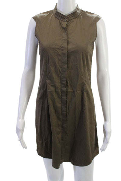 Jil Sander Womens Brown High Neck Sleeveless Shirt Dress Button Size S