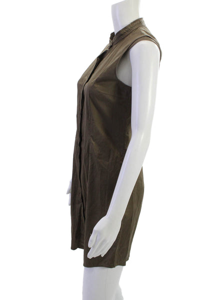 Jil Sander Womens Brown High Neck Sleeveless Shirt Dress Button Size S