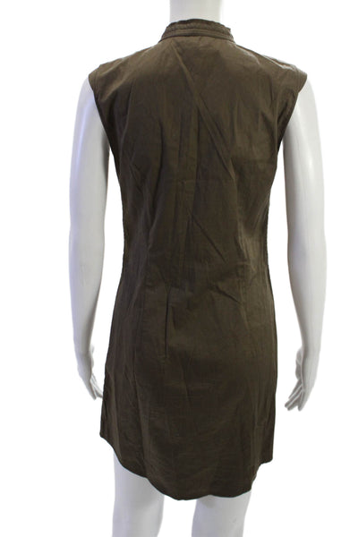 Jil Sander Womens Brown High Neck Sleeveless Shirt Dress Button Size S