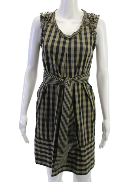 Weekend Max Mara Womens Shirt Dress Beige Check Tie Sleeveless Size 2