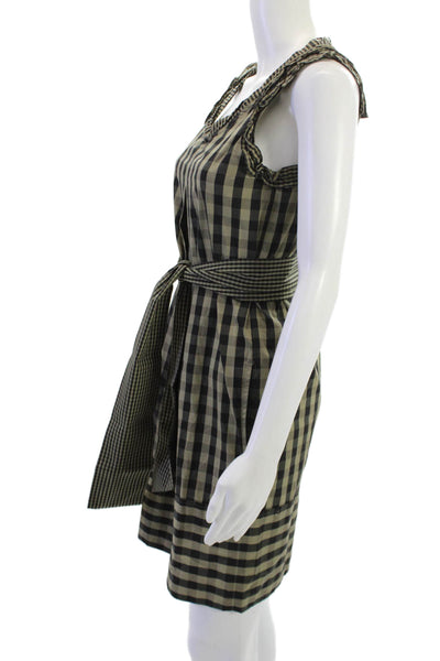 Weekend Max Mara Womens Shirt Dress Beige Check Tie Sleeveless Size 2