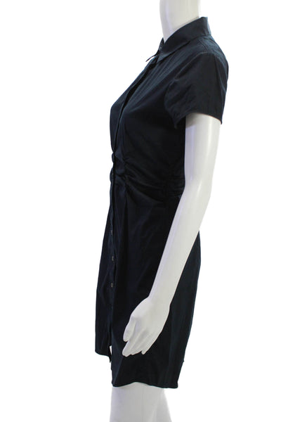 Theory Women Shirt Dress Midi Black Short Sleeve Collared Cotton Blend Size 4