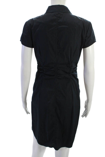 Theory Women Shirt Dress Midi Black Short Sleeve Collared Cotton Blend Size 4