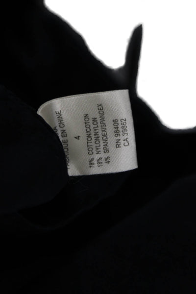 Theory Women Shirt Dress Midi Black Short Sleeve Collared Cotton Blend Size 4