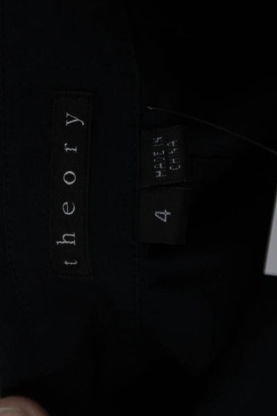 Theory Women Shirt Dress Midi Black Short Sleeve Collared Cotton Blend Size 4