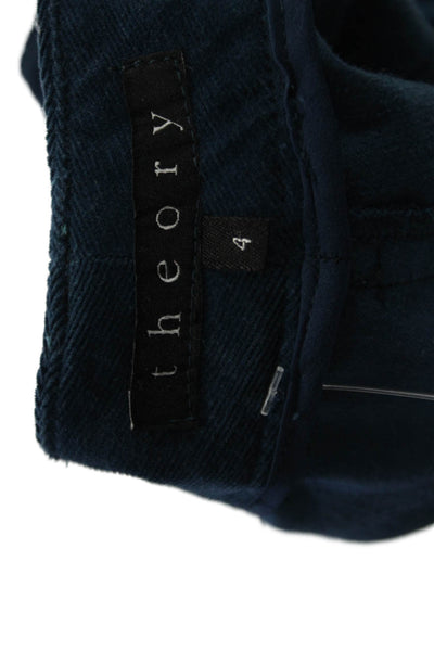 Theory Women Dress Pants Dark Blue Button Front 90s Cotton Angora Size 4