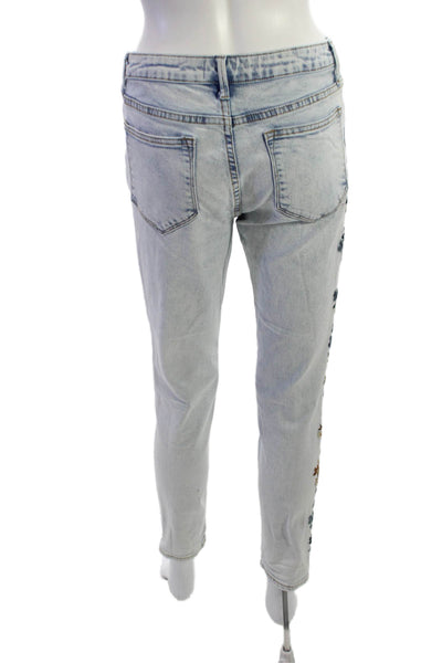 Driftwood Womens Ankle Skinny Jeans Light Blue Mid-Rise Button Size 27