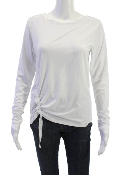 Prism Sport Womens Basic Long Sleeve T-Shirt White Round Neck Drawstring Size S