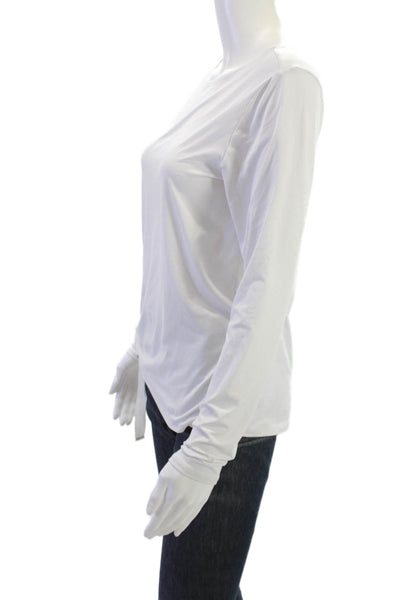 Prism Sport Womens Basic Long Sleeve T-Shirt White Round Neck Drawstring Size S