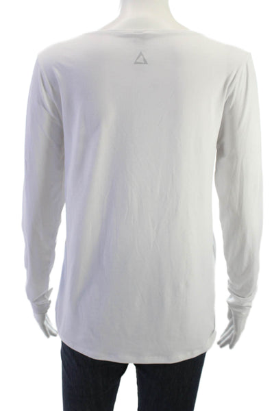 Prism Sport Womens Basic Long Sleeve T-Shirt White Round Neck Drawstring Size S