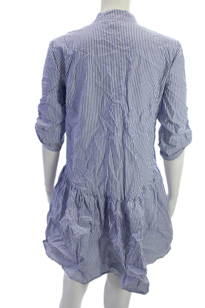 Madewell Women Striped Collared Shirt Dress Blue 3/4 Sleeve Size 2XS