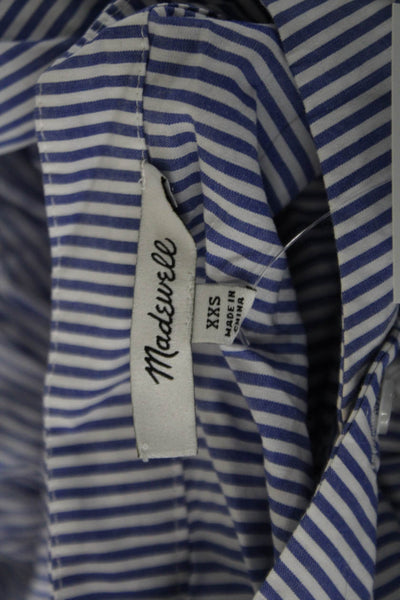 Madewell Women Striped Collared Shirt Dress Blue 3/4 Sleeve Size 2XS