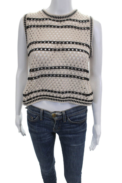 Solitaire Womens Cropped Striped Tank Sleeveless Crew Neck Beige Acrylic Size S