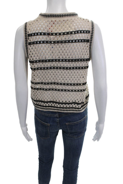 Solitaire Womens Cropped Striped Tank Sleeveless Crew Neck Beige Acrylic Size S
