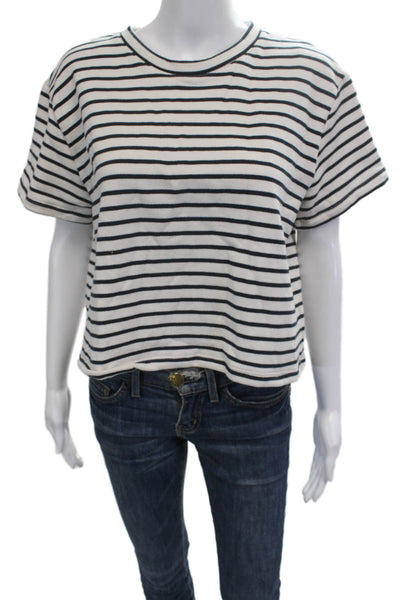 Splendid Women Cropped Striped White T Shirt Crew Neck Short Sleeve Size XL