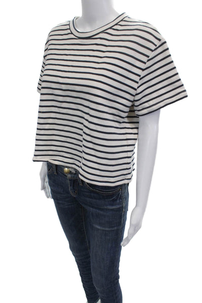 Splendid Women Cropped Striped White T Shirt Crew Neck Short Sleeve Size XL