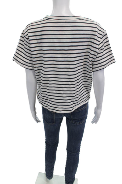Splendid Women Cropped Striped White T Shirt Crew Neck Short Sleeve Size XL