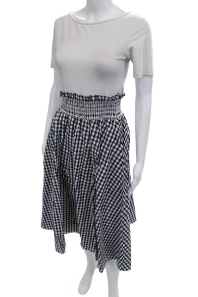 Zara Women A-Line Peasant Skirt Blue Check Cotton Knee Length Size S
