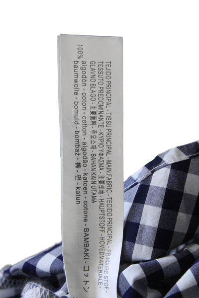 Zara Women A-Line Peasant Skirt Blue Check Cotton Knee Length Size S