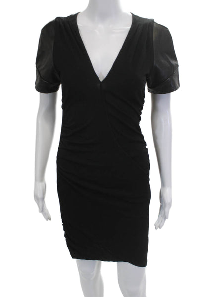 Kimberly Taylor Women Bodycon Sheath Dress Black V-Neck Short Sleeve Size M