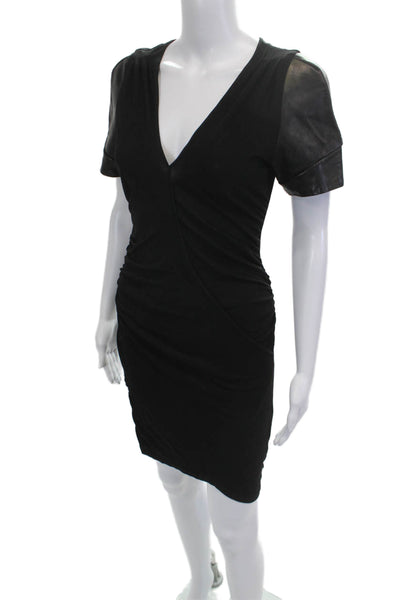 Kimberly Taylor Women Bodycon Sheath Dress Black V-Neck Short Sleeve Size M