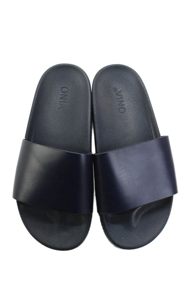 ONIA Womens Single Strap Rubber Slide Sandals Navy Blue Size 8