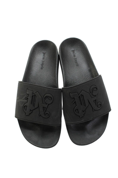 Palm Angels Womens Logo Strap Rubber Slide Sandals Black Size 41