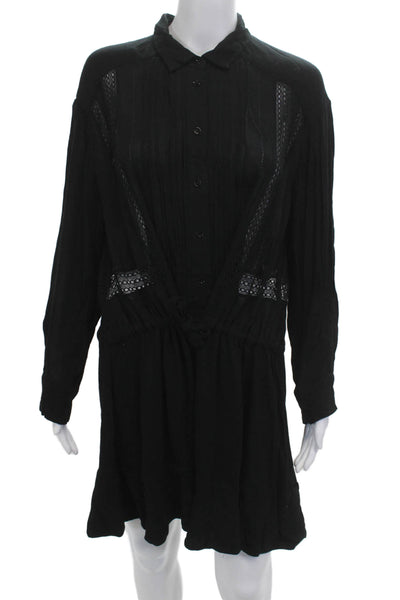 IRO Womens Shirt Dress Black Long Sleeve Collared Button Poly Blend Size 36