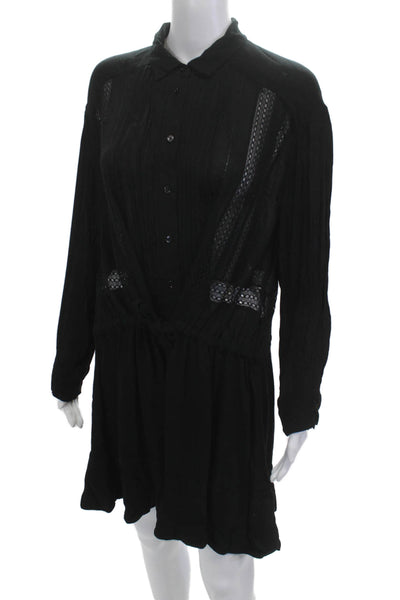 IRO Womens Shirt Dress Black Long Sleeve Collared Button Poly Blend Size 36