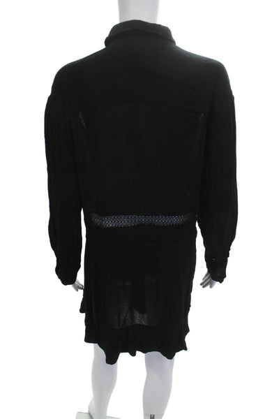 IRO Womens Shirt Dress Black Long Sleeve Collared Button Poly Blend Size 36