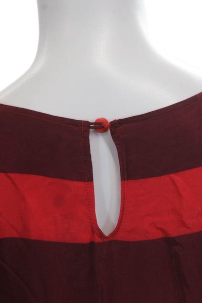 Preen Line Women Red Floral Shift Dress Short Sleeve Round Neck Size L