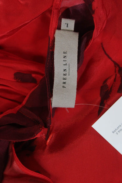 Preen Line Women Red Floral Shift Dress Short Sleeve Round Neck Size L