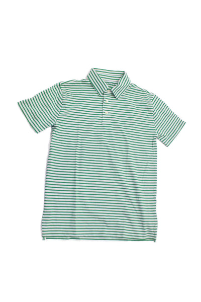 Crewcuts Childrens Boys Striped Polo Shirt White Green Cotton Size 12-14