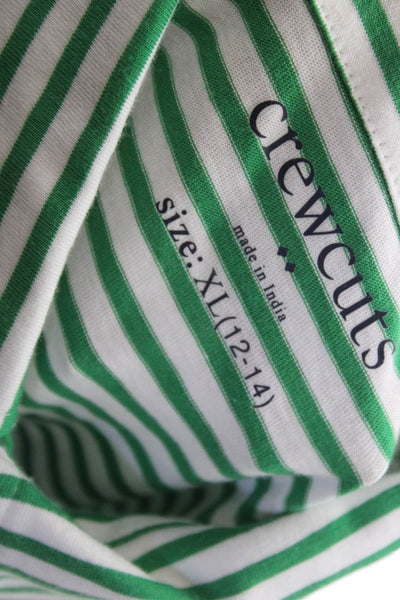 Crewcuts Childrens Boys Striped Polo Shirt White Green Cotton Size 12-14