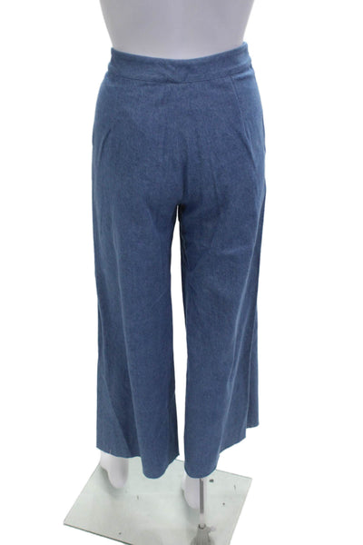 Harvey Faircloth Women Cropped High Rise Blue Cotton Pants Size 2