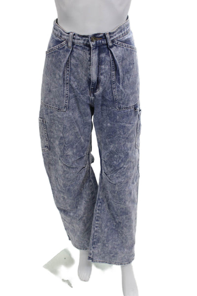 Lioness Unisex 90s Wide Leg Jeans Blue Cotton High Rise 29in Size S