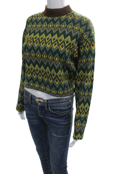 Zara Unisex Brown Geometric Aztec Mock Neck Pullover Long Sleeve Size S