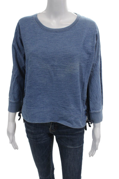 J Crew Women Blue Cotton Pullover Sweatshirt 3/4 Sleeve Crew Neck Size M
