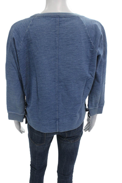 J Crew Women Blue Cotton Pullover Sweatshirt 3/4 Sleeve Crew Neck Size M