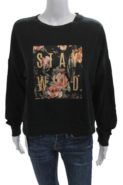 Betsey Johnson Women Black Floral Pullover Sweatshirt Crewneck Longsleeve Size S
