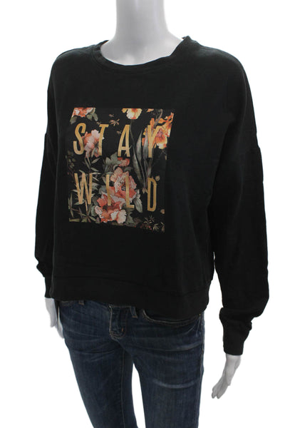 Betsey Johnson Women Black Floral Pullover Sweatshirt Crewneck Longsleeve Size S