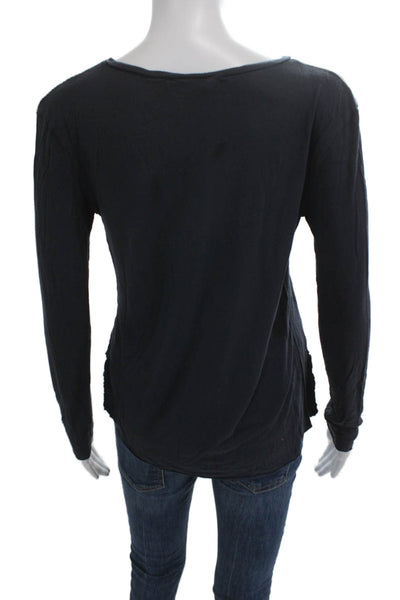 Zara Women Basic Dark Blue Geometric Round Neck Viscose T-Shirt Size S