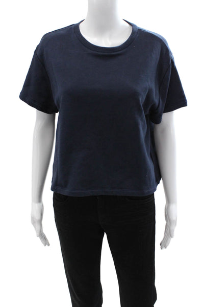 Splendid Women Cropped Basic Short Sleeve Crew Neck Dark Blue T-Shirt Size XL