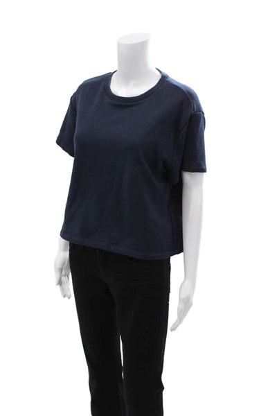 Splendid Women Cropped Basic Short Sleeve Crew Neck Dark Blue T-Shirt Size XL