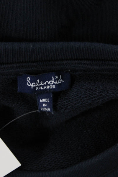 Splendid Women Cropped Basic Short Sleeve Crew Neck Dark Blue T-Shirt Size XL