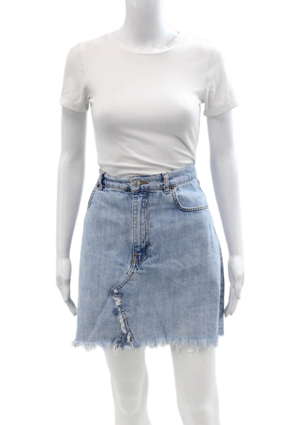 Zara Women A-Line Mini Skirt Light Blue Cotton Short Size XL